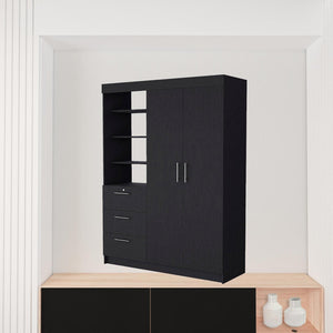 HomeRoots 59" Black Accent Cabinet with Soft Close Drawer, 3 Shelves & Stylish Storage Solution for Any Room 518213