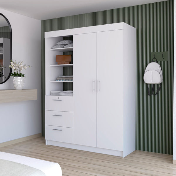HomeRoots 59" Elegant White Accent Cabinet with Soft Close Features, Ample Storage, and Stylish Design 518214