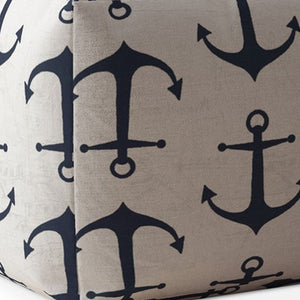 Homeroots 17" Blue And Gray Canvas Anchor Pouf Ottoman   518217