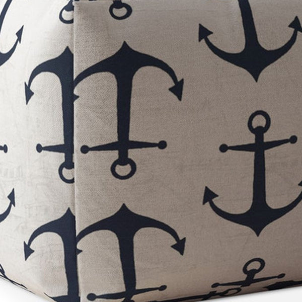 Homeroots 17" Blue And Gray Canvas Anchor Pouf Ottoman   518217