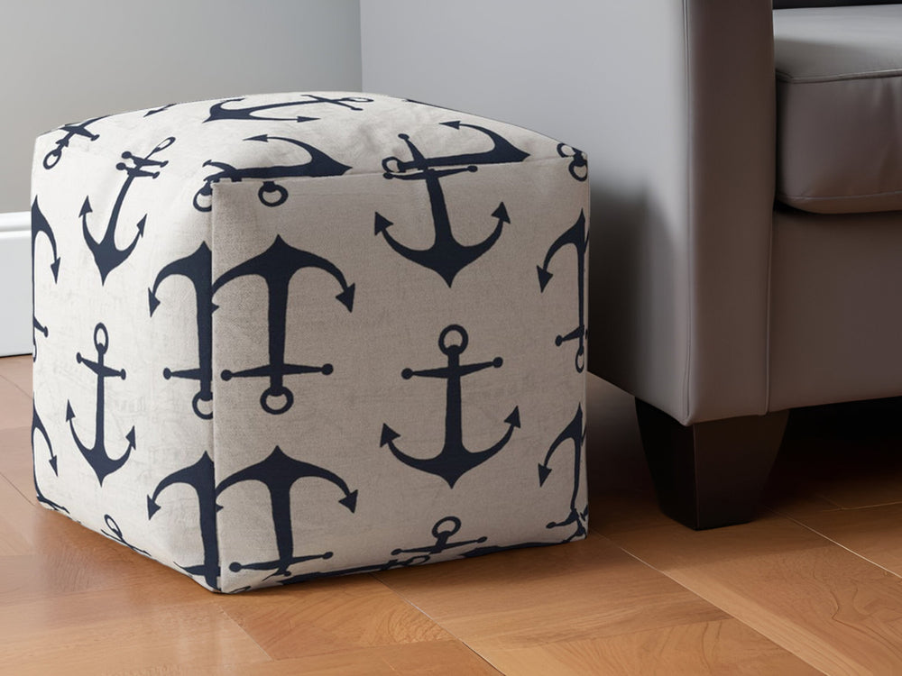 Homeroots 17" Blue And Gray Canvas Anchor Pouf Ottoman   518217