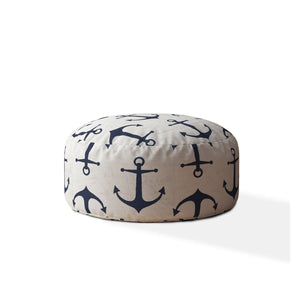 Homeroots 24" Blue And Gray Canvas Round Anchor Pouf Ottoman Navy,White  518218
