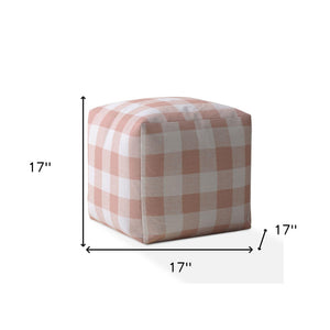 Homeroots 17" Pink And White Cotton Gingham Pouf Ottoman   518221