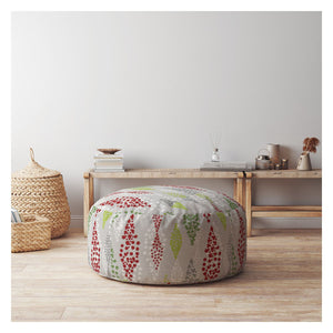 Homeroots 24" Ivory Cotton Round Polka Dots Pouf Ottoman   518224