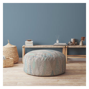 Homeroots 24" Ivory Canvas Round Polka Dots Pouf Ottoman Ocean Aqua  518226