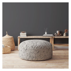 Homeroots 24" Beige Cotton Round Abstract Pouf Ottoman   518228