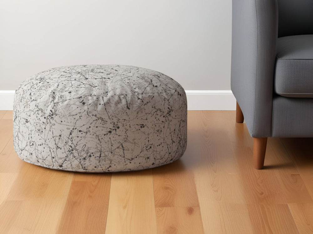 Homeroots 24" Beige Cotton Round Abstract Pouf Ottoman   518228