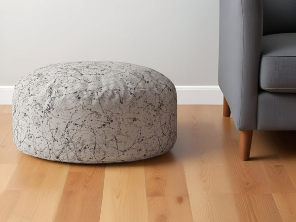 Homeroots 24" Beige Cotton Round Abstract Pouf Ottoman   518228