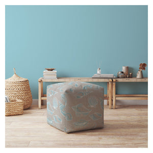Homeroots 17" Blue Canvas Animal Print Pouf Ottoman   518233