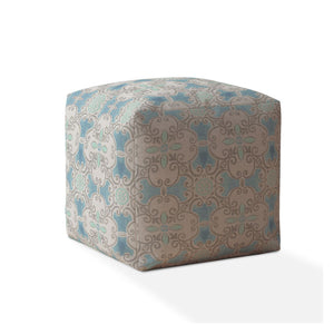 Homeroots 17" Blue Cotton Ikat Pouf Ottoman   518235