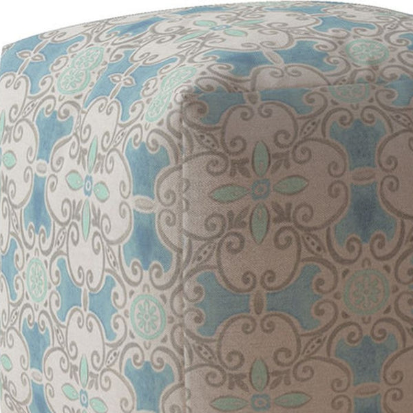 Homeroots 17" Blue Cotton Ikat Pouf Ottoman   518235