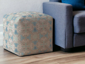 Homeroots 17" Blue Cotton Ikat Pouf Ottoman   518235