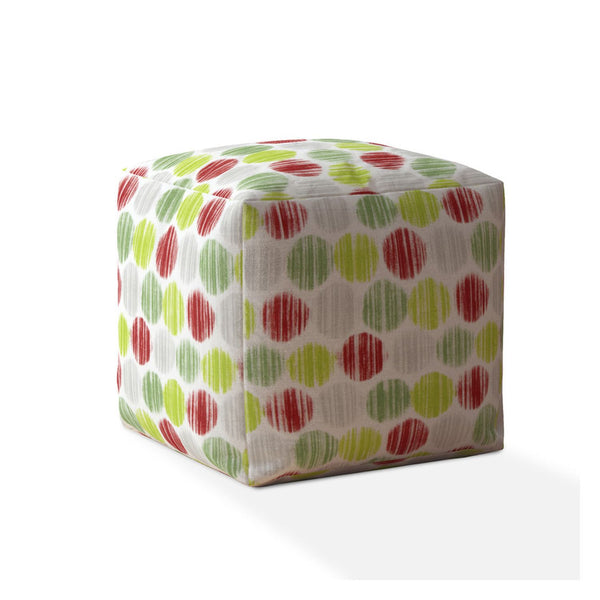 Homeroots 17" Green And White Cotton Polka Dots Pouf Ottoman   518237