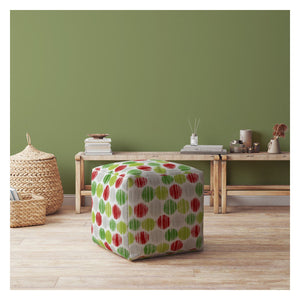 Homeroots 17" Green And White Cotton Polka Dots Pouf Ottoman   518237