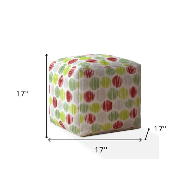 Homeroots 17" Green And White Cotton Polka Dots Pouf Ottoman   518237