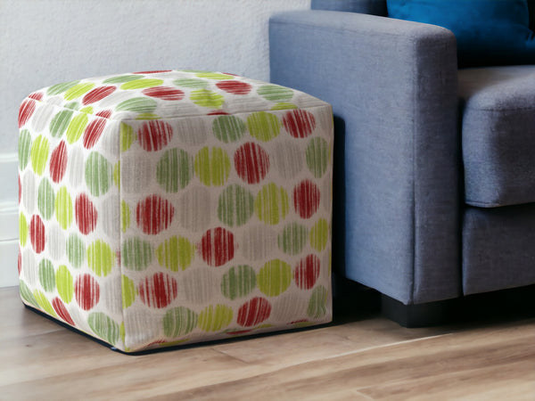 Homeroots 17" Green And White Cotton Polka Dots Pouf Ottoman   518237
