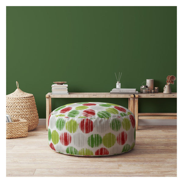 Homeroots 24" Green And White Cotton Round Polka Dots Pouf Ottoman   518238