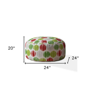 Homeroots 24" Green And White Cotton Round Polka Dots Pouf Ottoman   518238