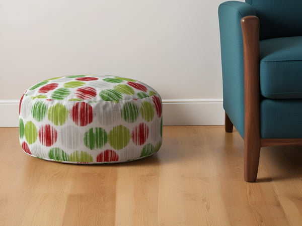 Homeroots 24" Green And White Cotton Round Polka Dots Pouf Ottoman   518238