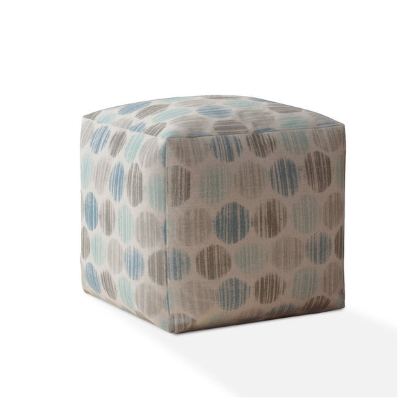 Homeroots 17" Blue Cotton Polka Dots Pouf Ottoman Ocean Aqua  518239