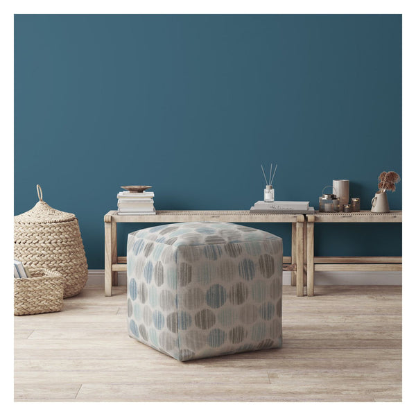 Homeroots 17" Blue Cotton Polka Dots Pouf Ottoman Ocean Aqua  518239