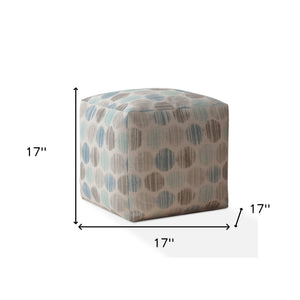 Homeroots 17" Blue Cotton Polka Dots Pouf Ottoman Ocean Aqua  518239