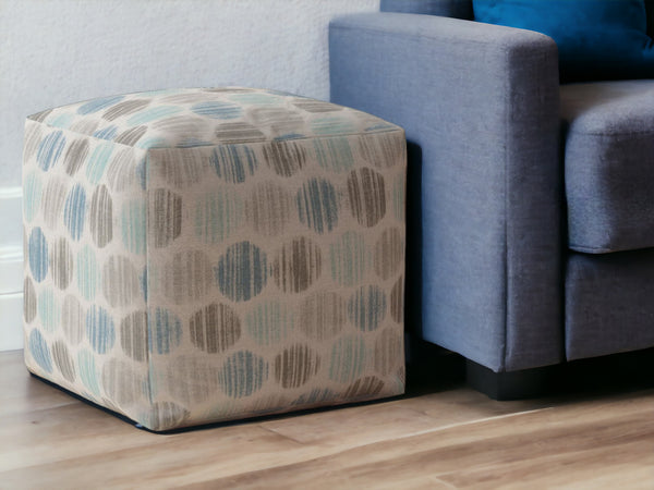 Homeroots 17" Blue Cotton Polka Dots Pouf Ottoman Ocean Aqua  518239