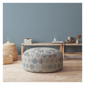 Homeroots 24" Blue Cotton Round Polka Dots Pouf Ottoman Ocean Aqua  518240