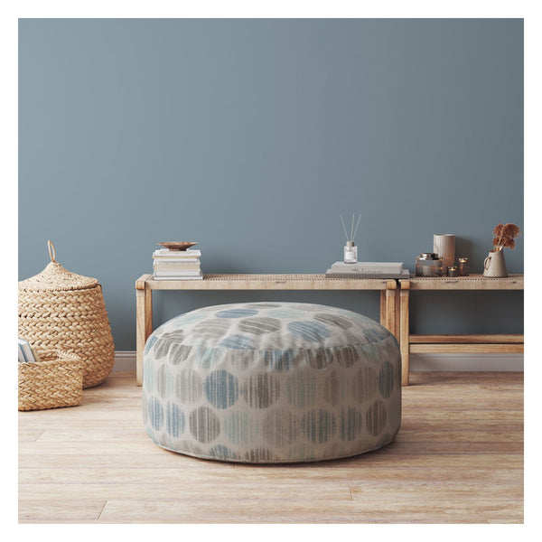 Homeroots 24" Blue Cotton Round Polka Dots Pouf Ottoman Ocean Aqua  518240