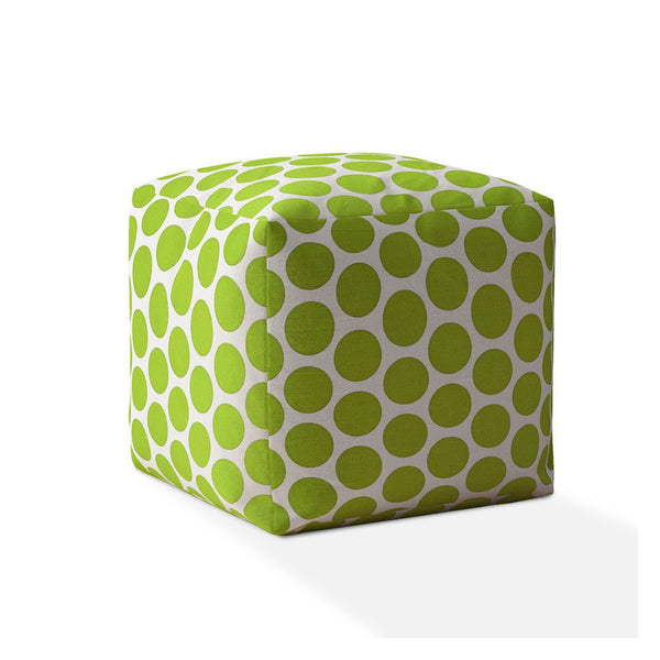 Homeroots 17" Green And White Cotton Polka Dots Pouf Ottoman   518241