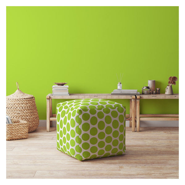 Homeroots 17" Green And White Cotton Polka Dots Pouf Ottoman   518241