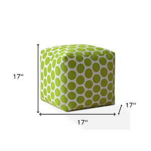 Homeroots 17" Green And White Cotton Polka Dots Pouf Ottoman   518241