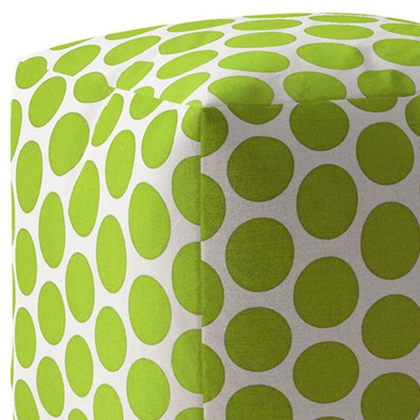 Homeroots 17" Green And White Cotton Polka Dots Pouf Ottoman   518241