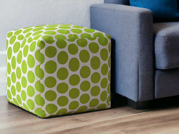 Homeroots 17" Green And White Cotton Polka Dots Pouf Ottoman   518241