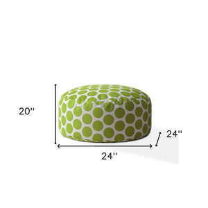 Homeroots 24" Green And White Cotton Round Polka Dots Pouf Ottoman   518242