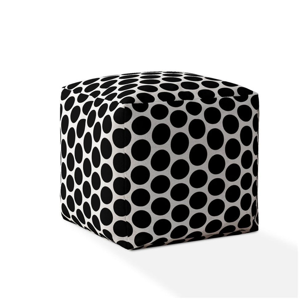 Homeroots 17" Black And White Cotton Polka Dots Pouf Ottoman Black  518243