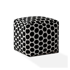 Homeroots 17" Black And White Cotton Polka Dots Pouf Ottoman Black  518243