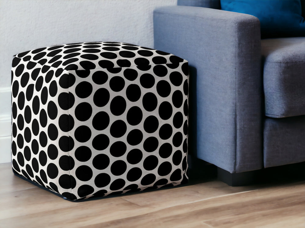 Homeroots 17" Black And White Cotton Polka Dots Pouf Ottoman Black  518243