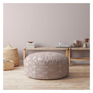 Homeroots 24" Pink And White Canvas Round Abstract Pouf Ottoman   518246