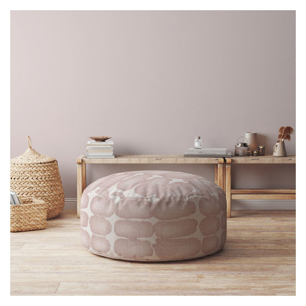 Homeroots 24" Pink And White Canvas Round Abstract Pouf Ottoman   518246