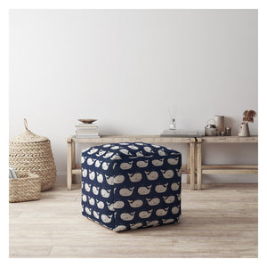 Homeroots 17" Blue And White Twill Animal Print Pouf Ottoman   518247