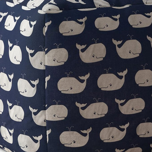 Homeroots 17" Blue And White Twill Animal Print Pouf Ottoman   518247