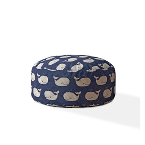 Homeroots 24" Blue And White Twill Round Animal Print Pouf Ottoman   518248