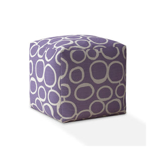 Homeroots 17" Purple And White Cotton Abstract Pouf Ottoman   518249