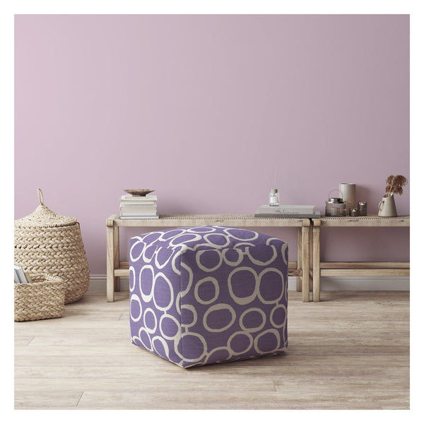 Homeroots 17" Purple And White Cotton Abstract Pouf Ottoman   518249