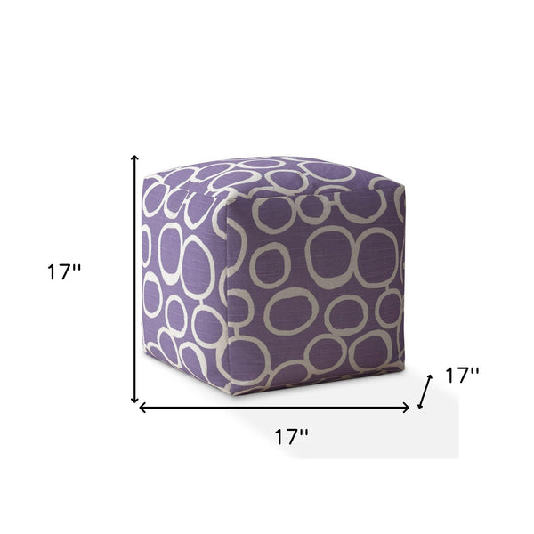 Homeroots 17" Purple And White Cotton Abstract Pouf Ottoman   518249