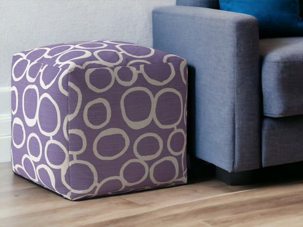 Homeroots 17" Purple And White Cotton Abstract Pouf Ottoman   518249