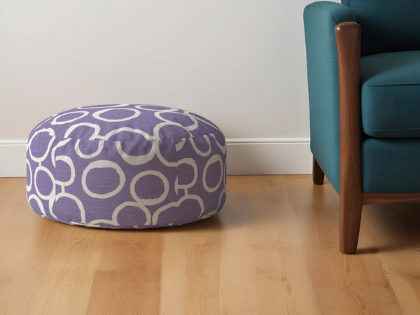 Homeroots 24" Purple And White Cotton Round Abstract Pouf Ottoman   518250