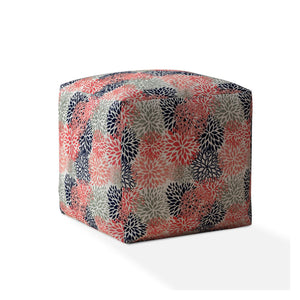 Homeroots 17" Coral Polyester Floral Pouf Ottoman   518251