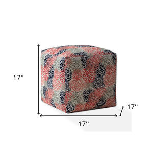 Homeroots 17" Coral Polyester Floral Pouf Ottoman   518251